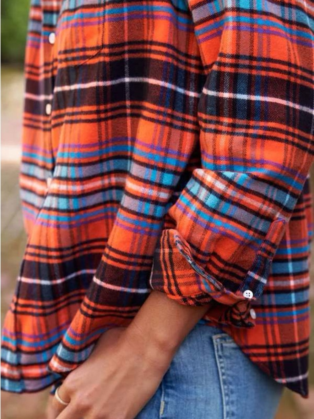 Frank & Eileen The Eileen Button Up in Orang Blue and Black Plaid - Picture 4 of 8